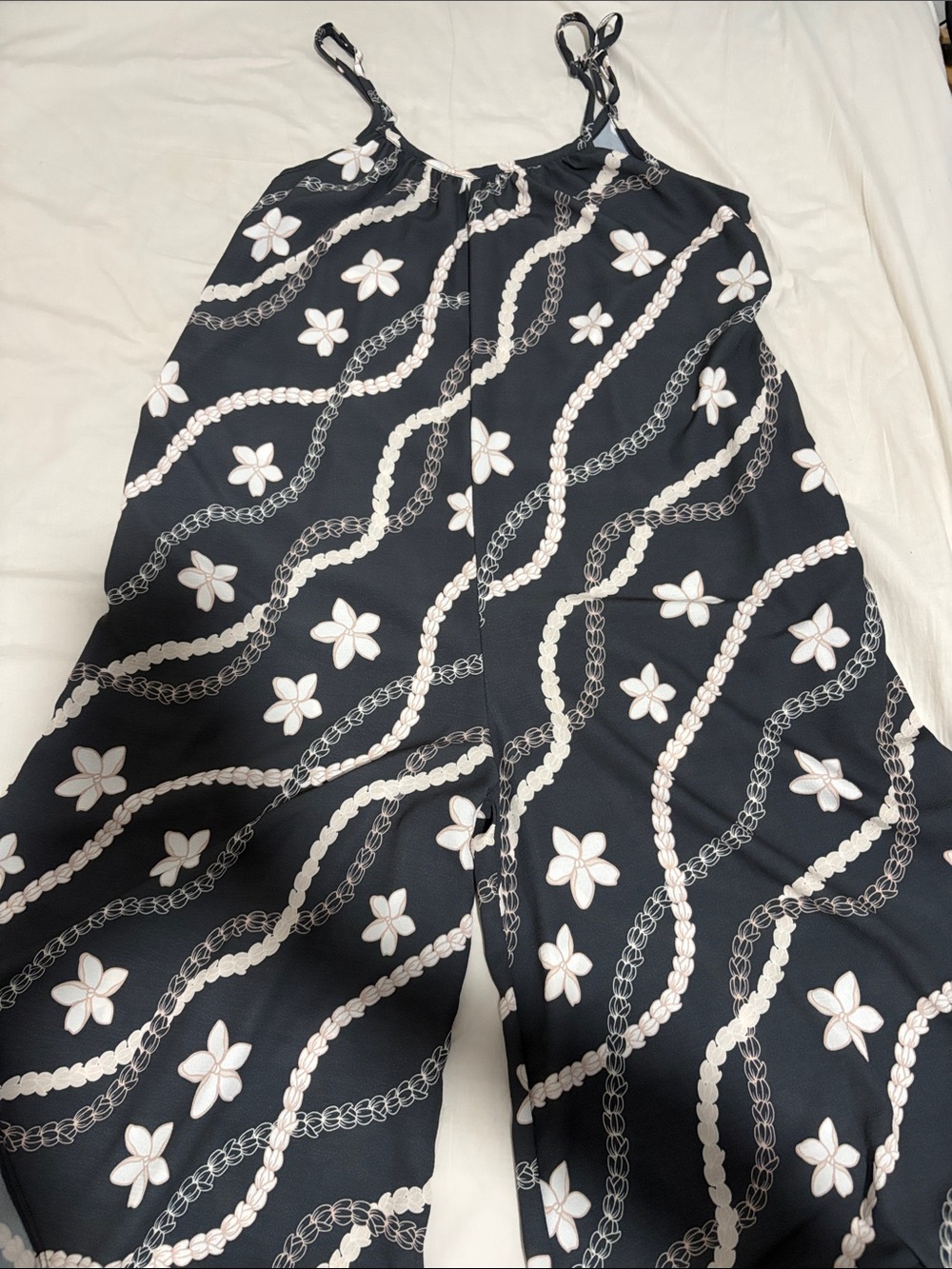 Luz Floral Aloha Pikake Print Wide-Leg Jumpsuit – Black & Cream